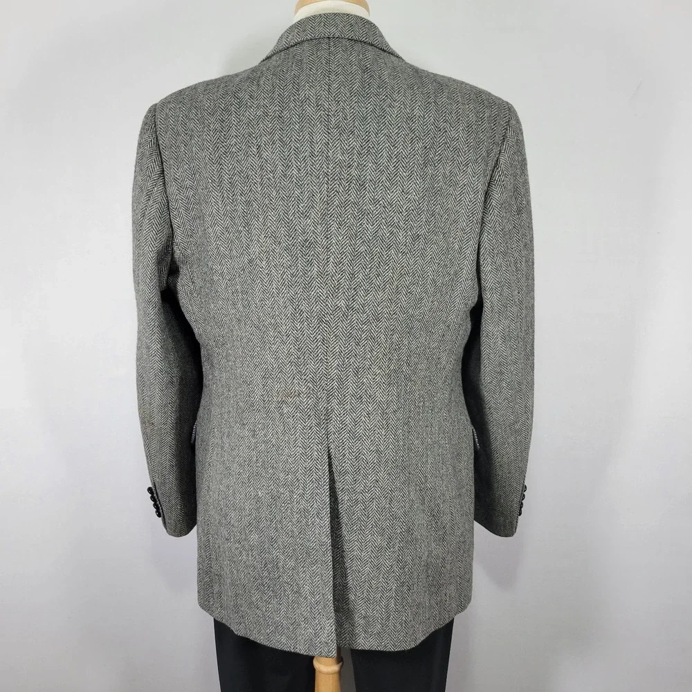 Joe Namath Men's‎ Tweed Sport Coat Blazer Two Button Gray Herringbone Wool 46L